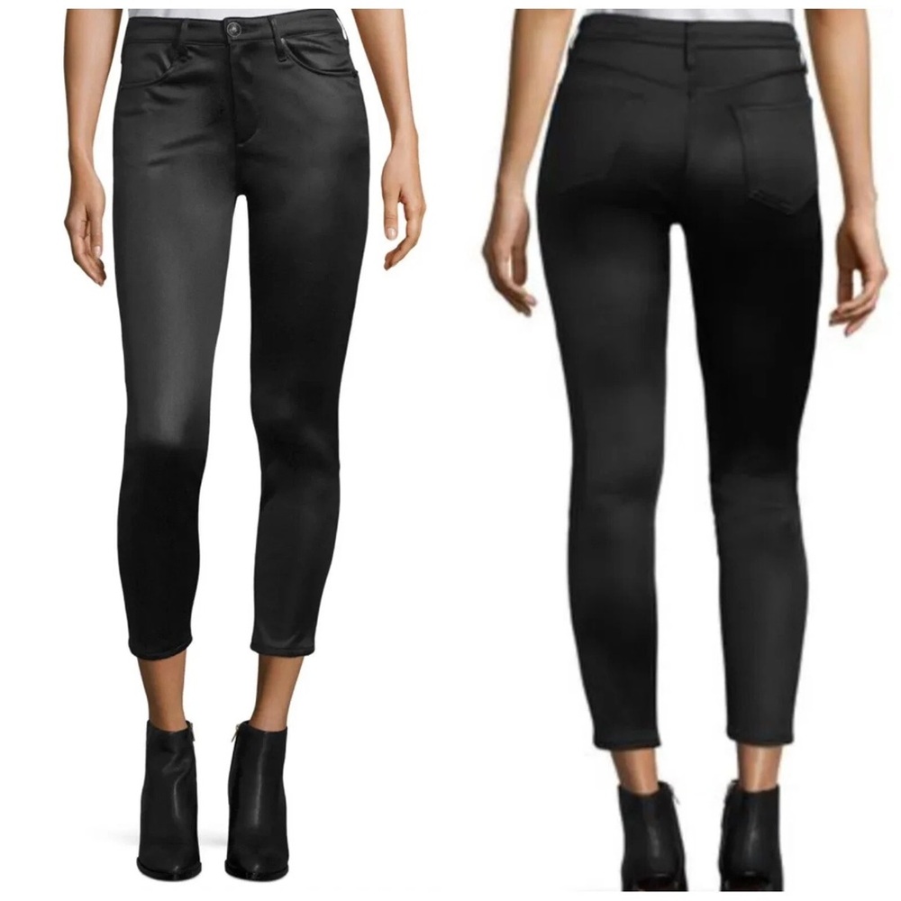 Rag & Bone $250 High‎ Rise Ankle Skinny Pants Black Sateen Women's Size 24 NWT